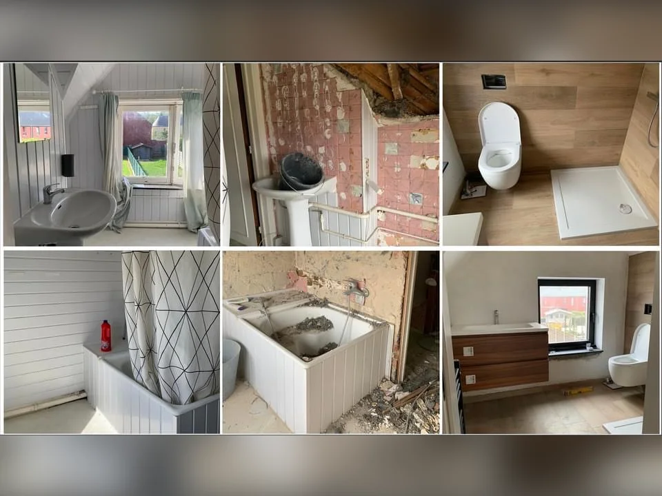 Sanitair geplaatst en aangesloten in een afgewerkte badkamer